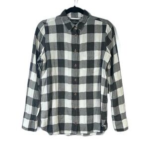 J. Crew Womens Long Sleeve Boy Shirt In Charcoal Buffalo Plaid Black and White